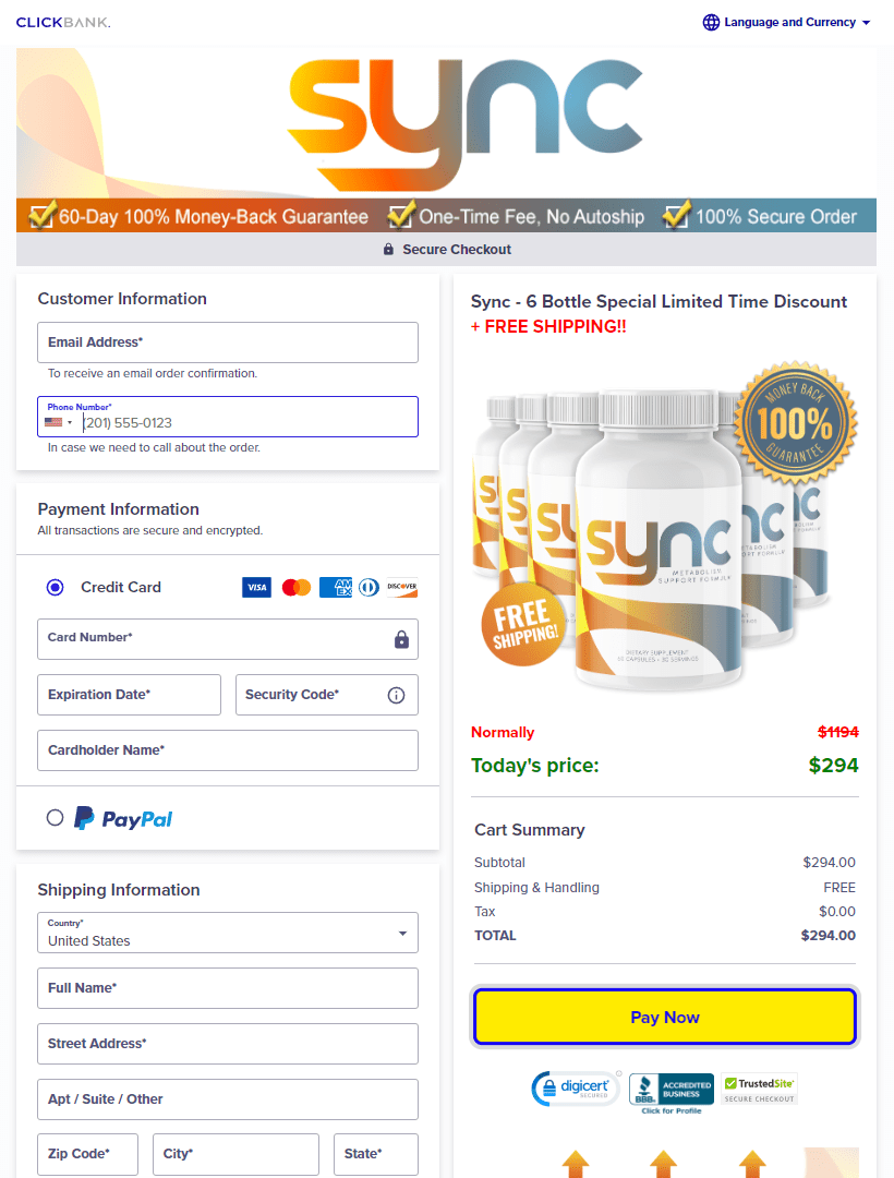 Sync Secured Checkout Form